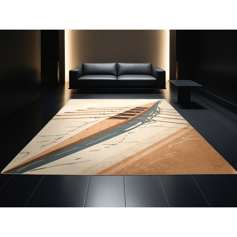 Machine Washable Auburndale Rowing Crew Boat Classic Striped Rug in Beige – Beige Binding, 3x5