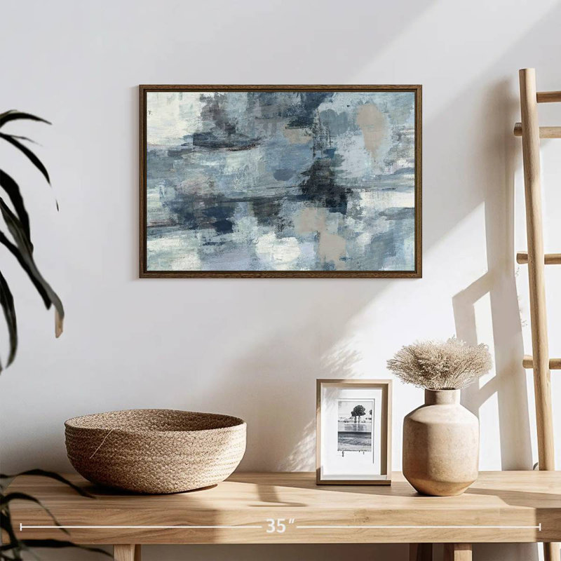 Indigo dans les nuages et culture grise, 19 po x 13 po, Cadre flottant en noyer