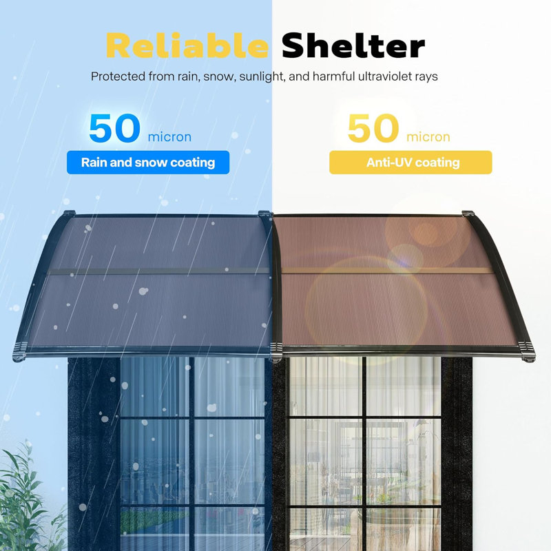 Polycarbonate Window And Door Awning With Durable ABS Brackets And Aluminum Strips For Weather Protection