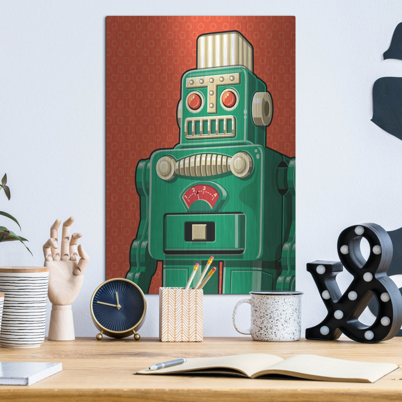 «Vintage Green Robot» par Ron Magnes, art mural en métal, H 16 po x l 12 po