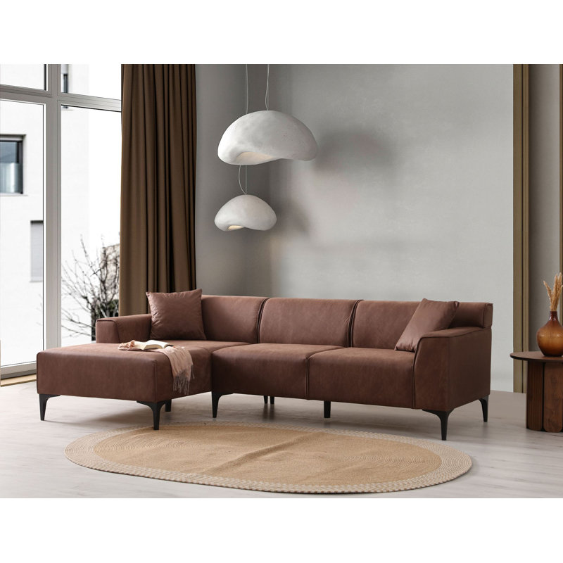 Cognac Corner Sofa for Living Room, 98.4 x 27.2 x 57.1 Inches | Stylish & Comfortable Upholstered Design | Perfect for Small Spaces & Modern Decor | Durable Fabric & Sturdy Frame | Ideal for Family Gatherings