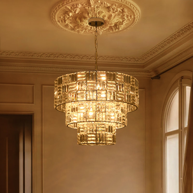 Lustre rond à 11 lumières avec cristal