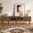 Modern LED TV Stand with Large Storage Drawer, Adjustable LED Lights, and Glossy Entertainment Center for Various TV Sizes, Brown Wood Farmhouse Design