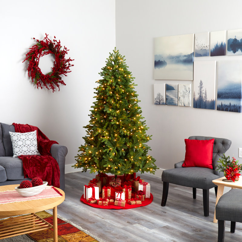 Sapin de Noël vert artificiel avec lumières blanches claires, H 6 pi 6 po