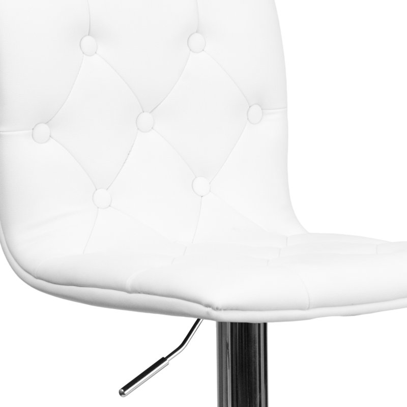 Saffo Contemporary Button Tufted Vinyl Adjustable Height Barstool with Chrome Base, White