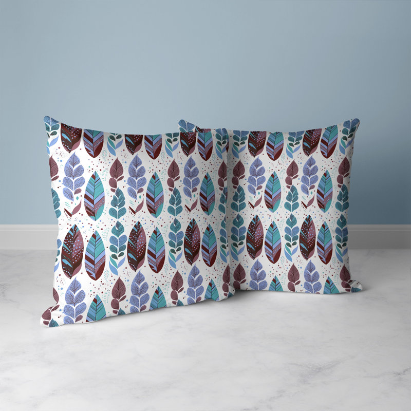 Brown and Teal Tribal Leaf Faux Suede Square Pillow