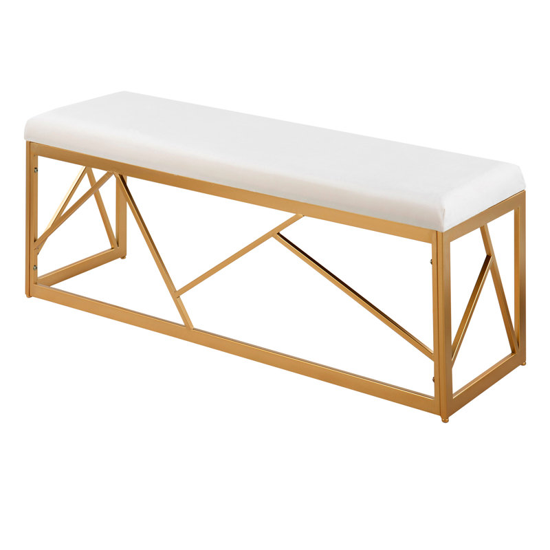 Banc en métal Glam en acier et velours, Blanc