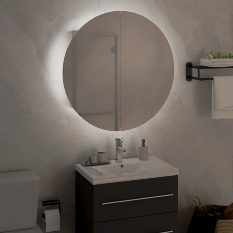 Latitude Run® Bathroom Cabinet With Round Mirror&LED Black 18.5"X18.5"X6.9", Blanc, 18.5" x 18.5" x 6.9"