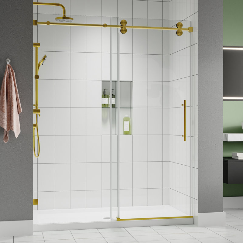 Radiance 56"-60"W x 79'' H Single Sliding Frameless Shower Door in Brushed Gold with 3/8" Clear Glass, Gold