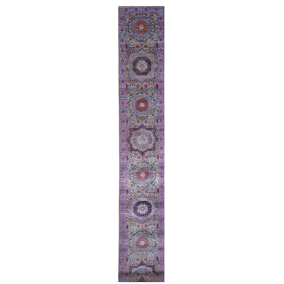 Hand Knotted Wool Area Rug in Gray And Purple