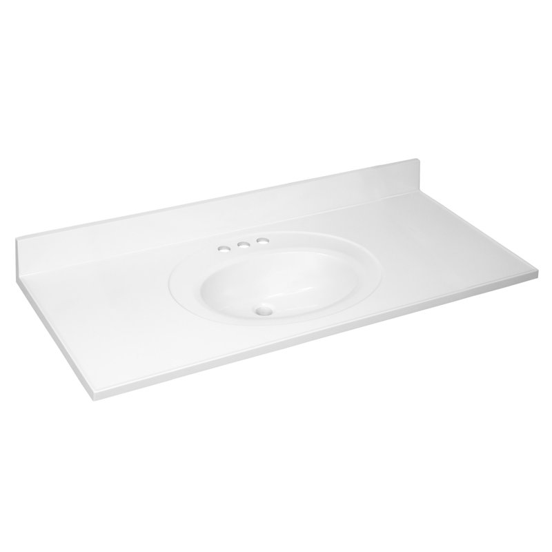 Dessus de meuble-lavabo en marbre de culture avec dosseret, Blanc uni, 4" Centres