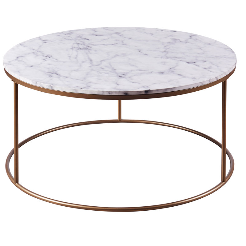 Round Faux Marble and Brass Coffee Table