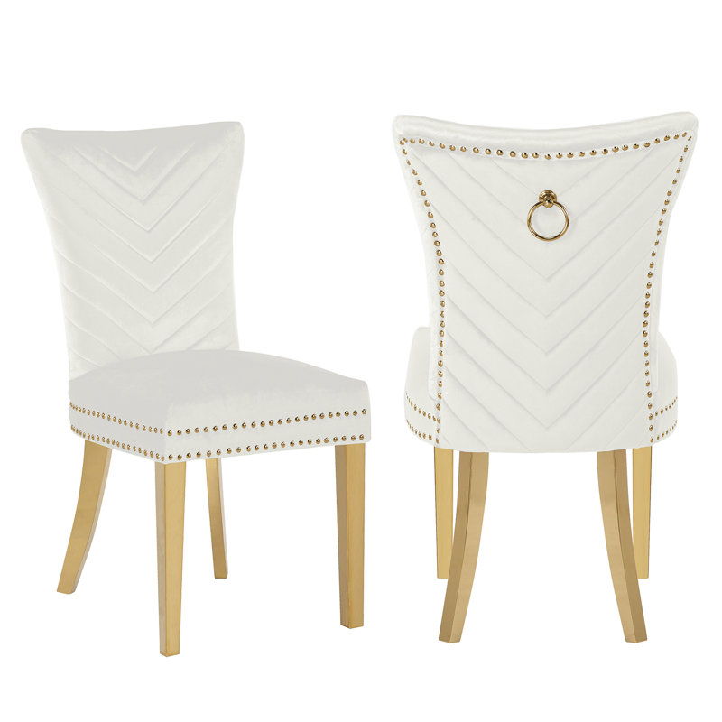 Escalera 20'' H Velvet Upholstered Dining Chair, Beige, Gold