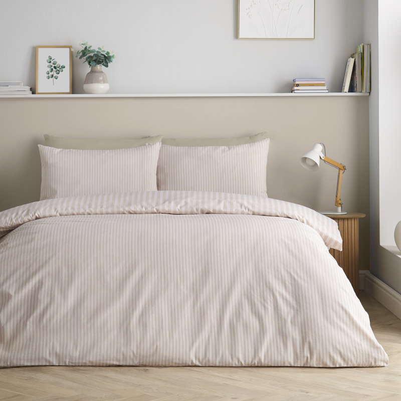 Epping Textured Stripe Reversible Duvet Cover Set, Super King, Natural