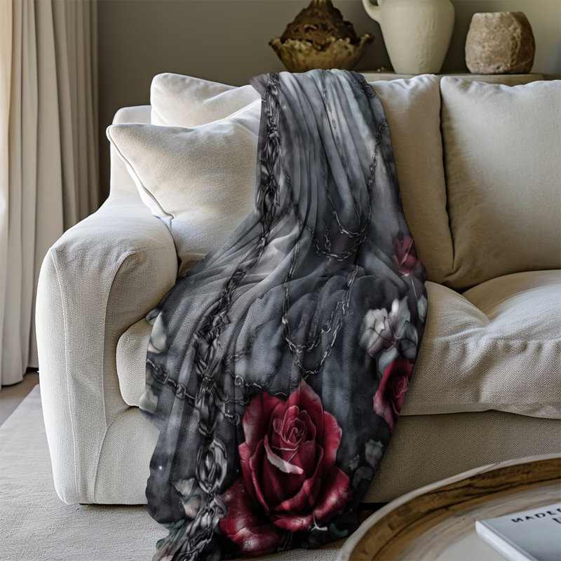Noir Petal Bond - couverture sherpa de qualité supérieure 1 pièce - reproduction d'art luxueuse, Grand lit