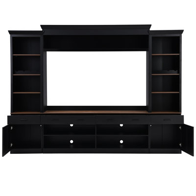 Meuble télé Mid-Century pour 70 79 pouces à deux airs avec tablettes ouvertes et armoires