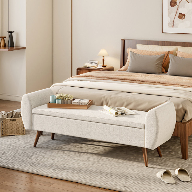 Alamo Upholstered Storage Bench, Beige Linen