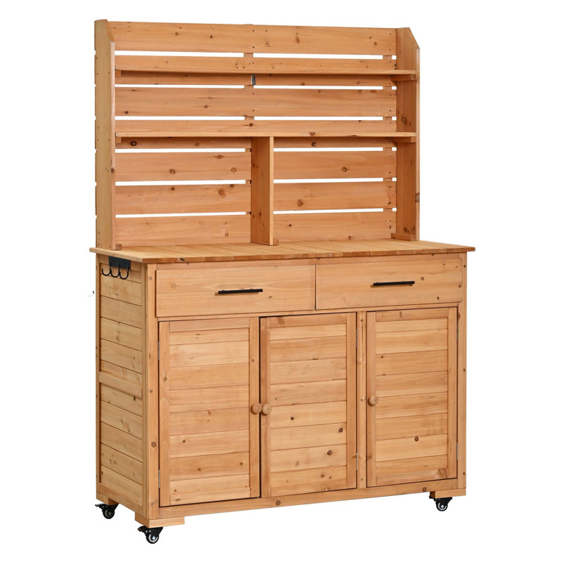 Îlot de cuisine extérieur 65 po avec roulettes verrouillables, Naturel