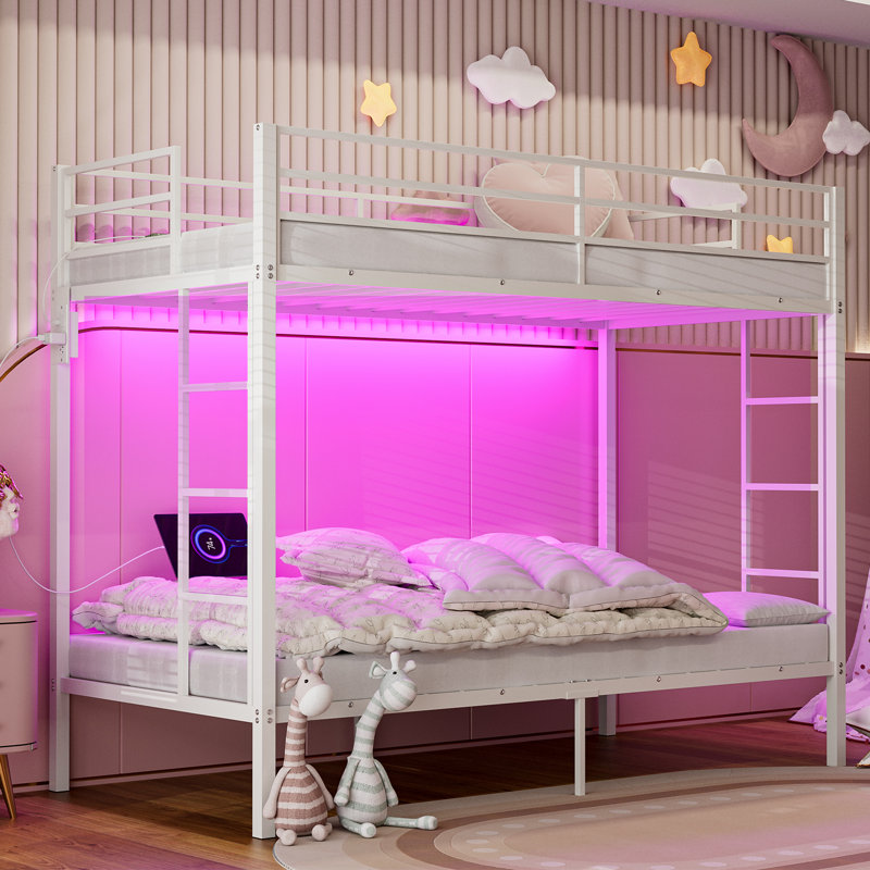 Lit plateforme en métal Alyda, Blanc, Lit superposé simple TG sur simple TG