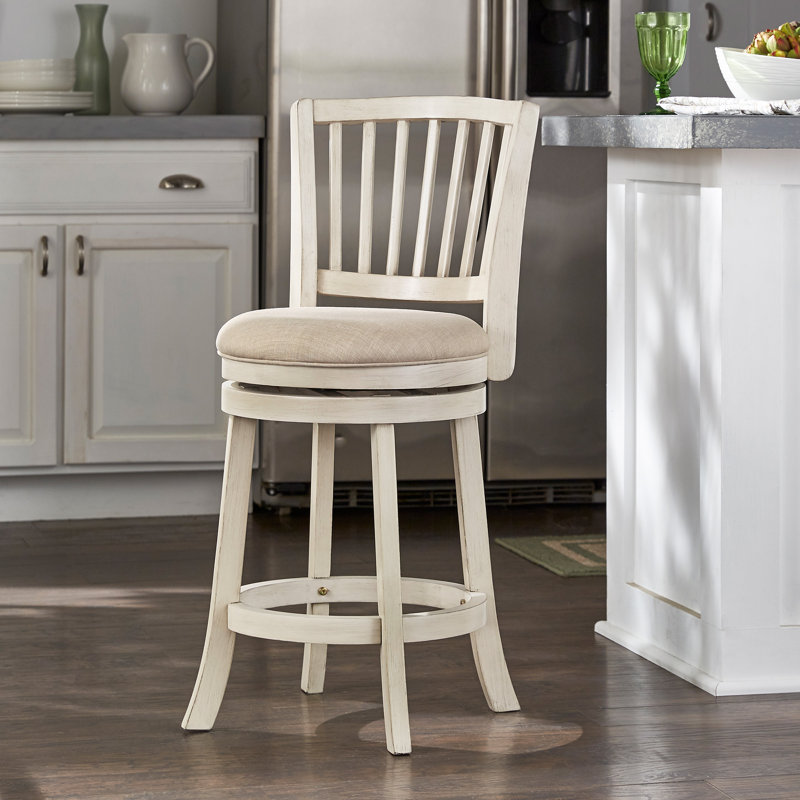 Tabouret de bar et de comptoir pivotant Jovie, Tabouret de comptoir (siège d'une hauteur de 24,3, Beige, Blanc antique