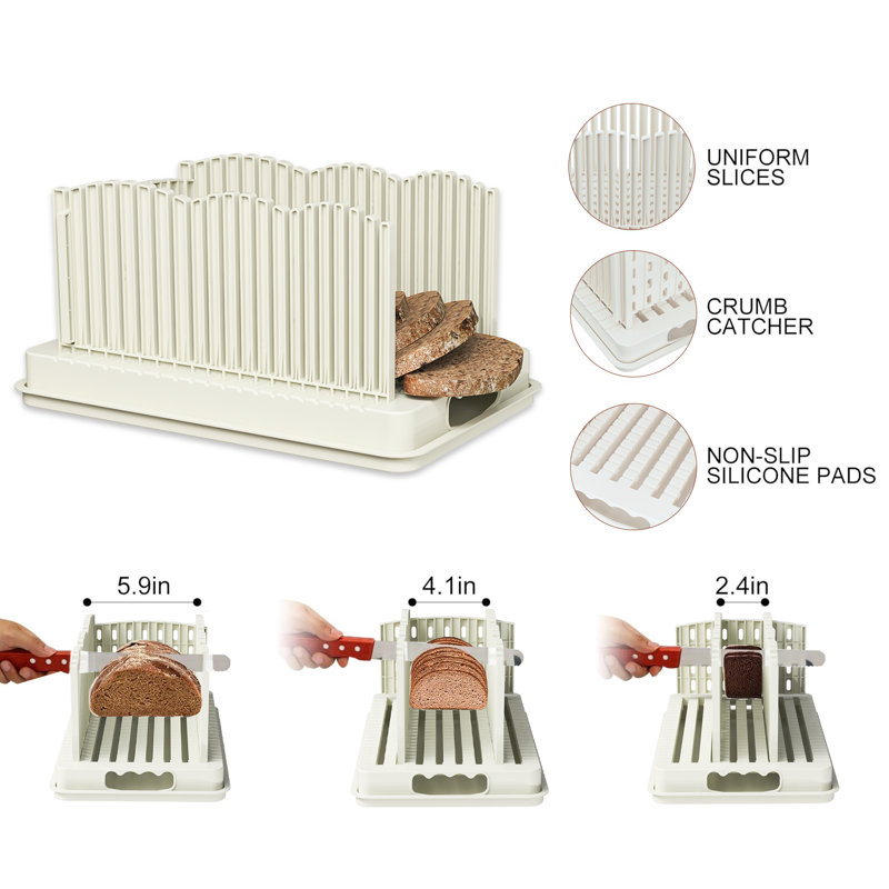 Bread Slicer for Homemade Bread, Sourdough Bread Slicer with Crumb Tray, Width-Adjustable Bread Slicing Guide, Suitable for Homemade Bread, Cakes, Sandwich, Bagels