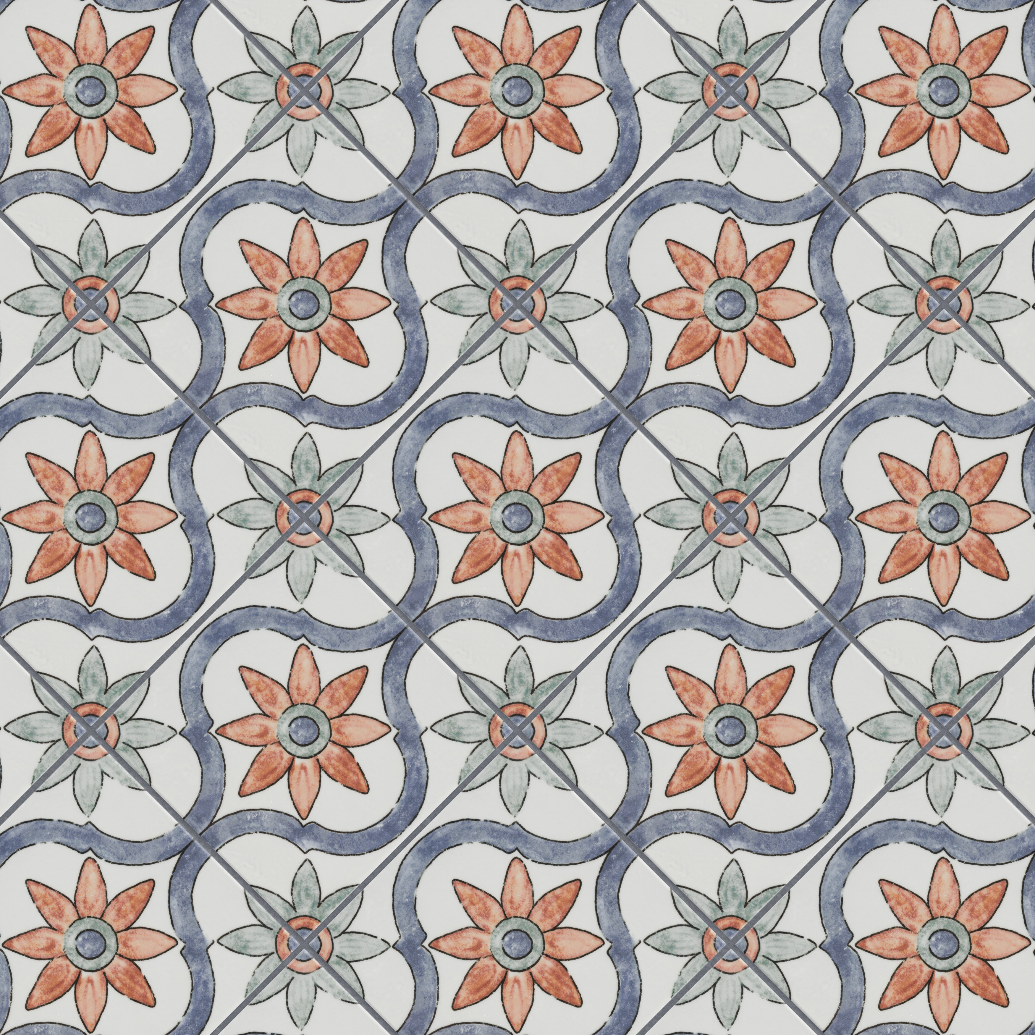 Patterned Gres Stoneware Tile Heritage Blue 8x8