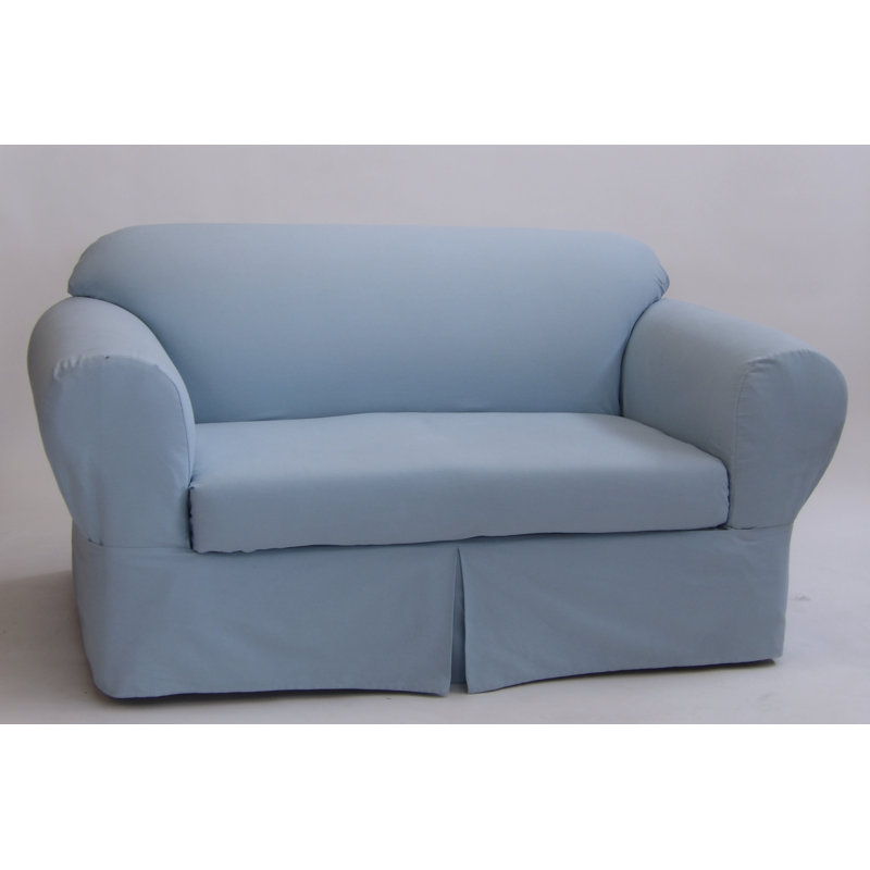 Housse pour canapé à coussins carrés/rectangulaires, Sergé de coton bleu clair, H 38 po x l 96 po x P 27 po