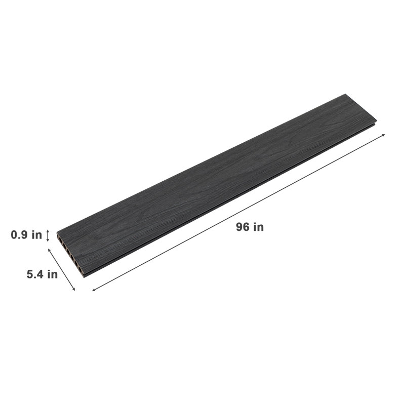 Planches de terrasse en composite 96 po x 5,4 po (5 pièces) -Inclut les accessoires d'installation, L 96 po x l 5,4 po, Noir