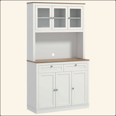 71" Tall Kitchen Pantry Storage Cabinet With Microwave Stand, Freestanding Buffet With Hutch, 2 Drawers, 5 Doors, Adjustable Shelves And Glass Doors F