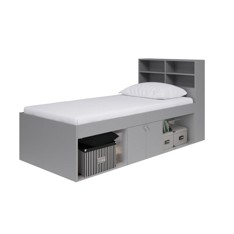 Low Single 3ft Cabin Bed with bookcase headboard, Grey