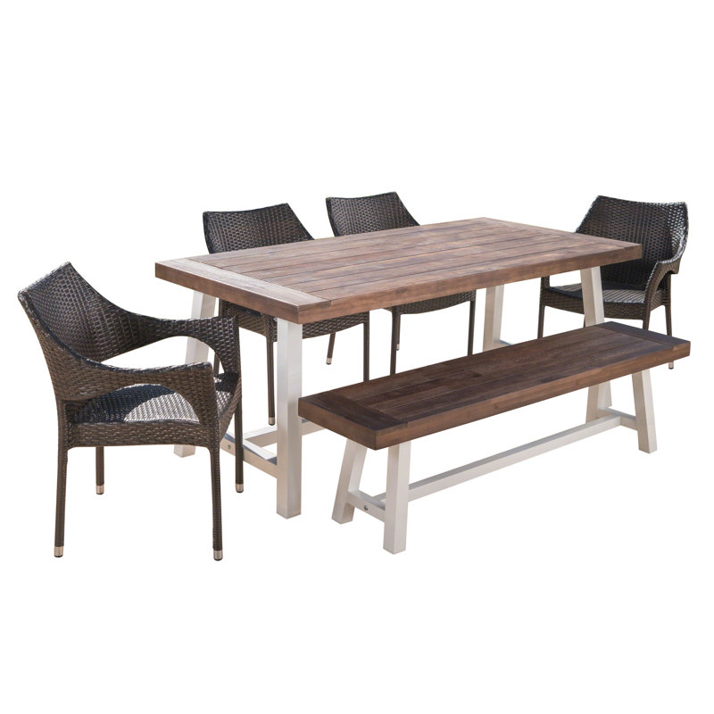 Odessa 6 - Person Acacia Wicker Patio Dining Set with Rectangular Table