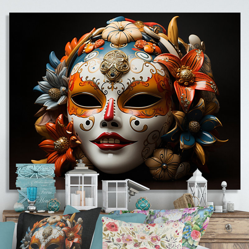 Japon Art Kabuki Mask - Japanese Wall Art Prints, H 16 po x l 32 po, Toile tendue