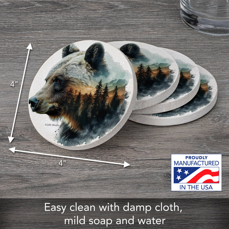 Millwood Pines Bear 4-Pack Round Natural Sandstone Coasters