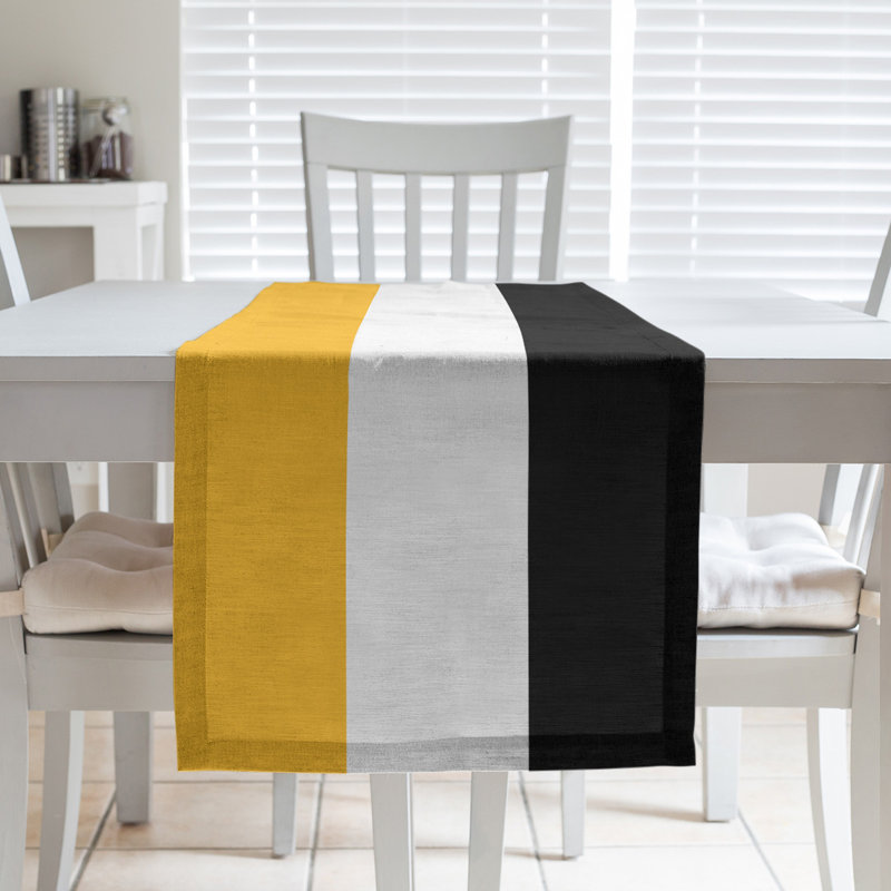 Boston Table Runner, 72" x 16", Cotton Blend, Pittsburgh Gold/White/Black
