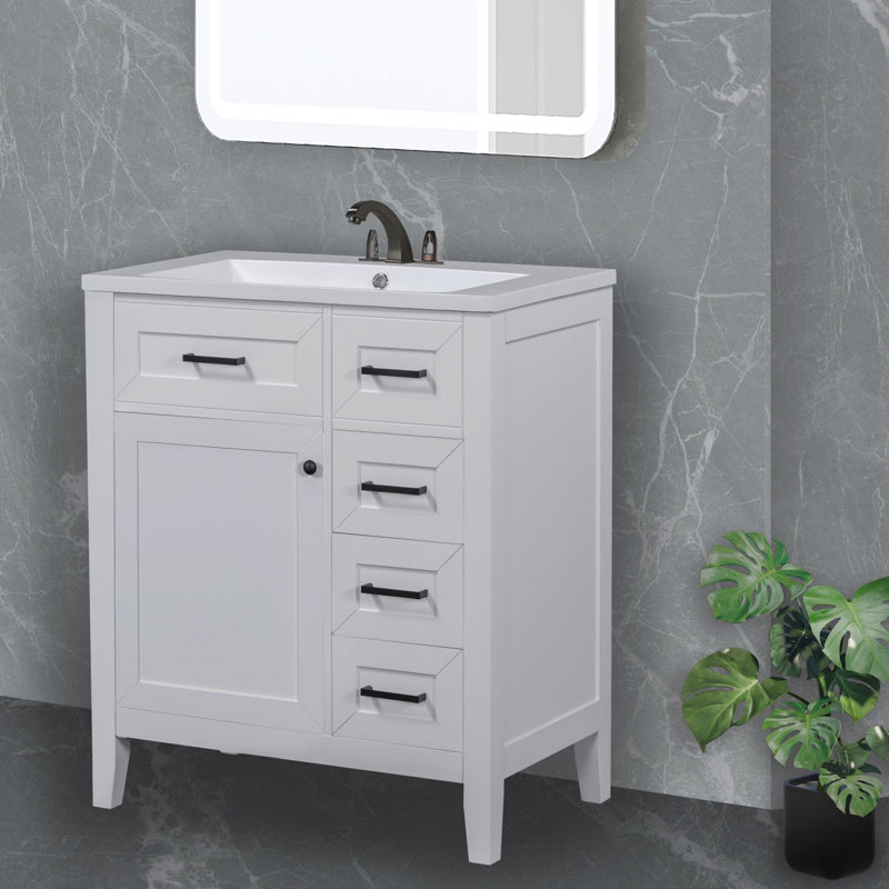 Meuble-lavabo simple 30 po avec plateau en céramique Sidman, Blanc