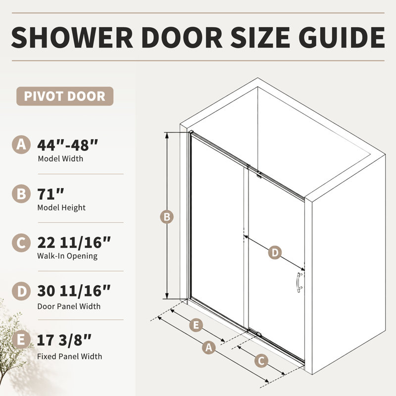 44 - 48 in. W x 71 in. H Pivot Semi-Frameless Sliding Shower Door with SGCC Tempered Glass, Brushed Nickel, Clear