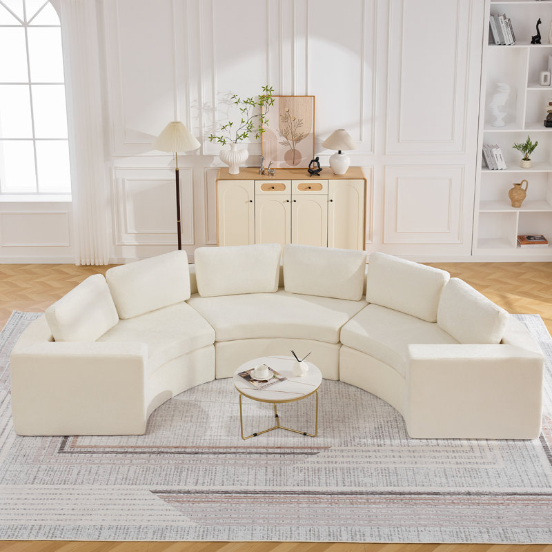 Canapé modulaire courbé Boneless, 4 à 12 places avec accoudoirs larges de 8,47 po, aucun assemblage requis, Blanc, 6