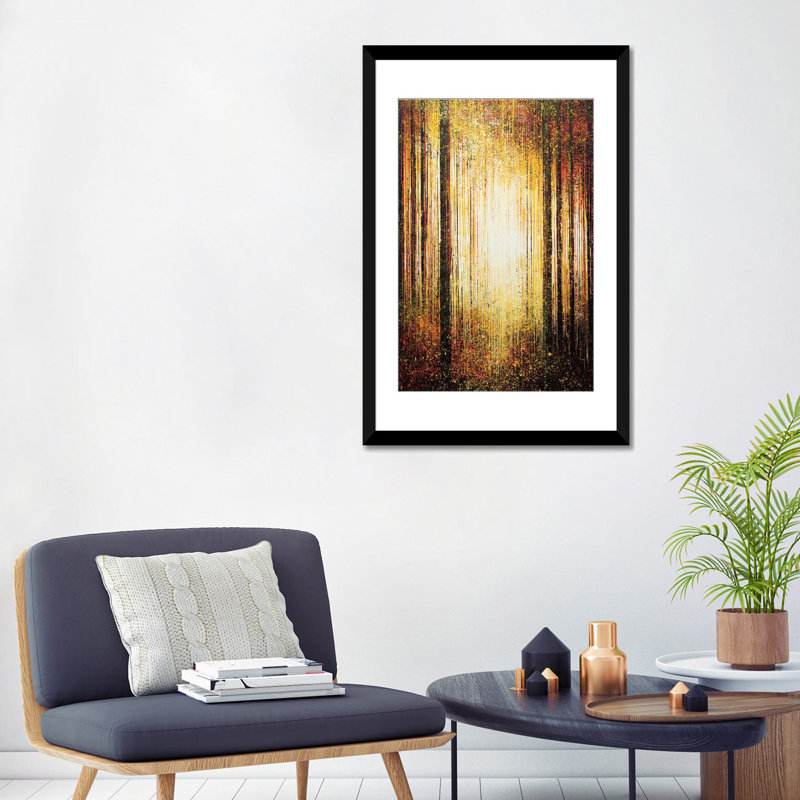 «Golden Light Through Trees», impression sur toile, H 26 po x l 18 po x P 1,5 po, Toile avec cadre noir, Blanc