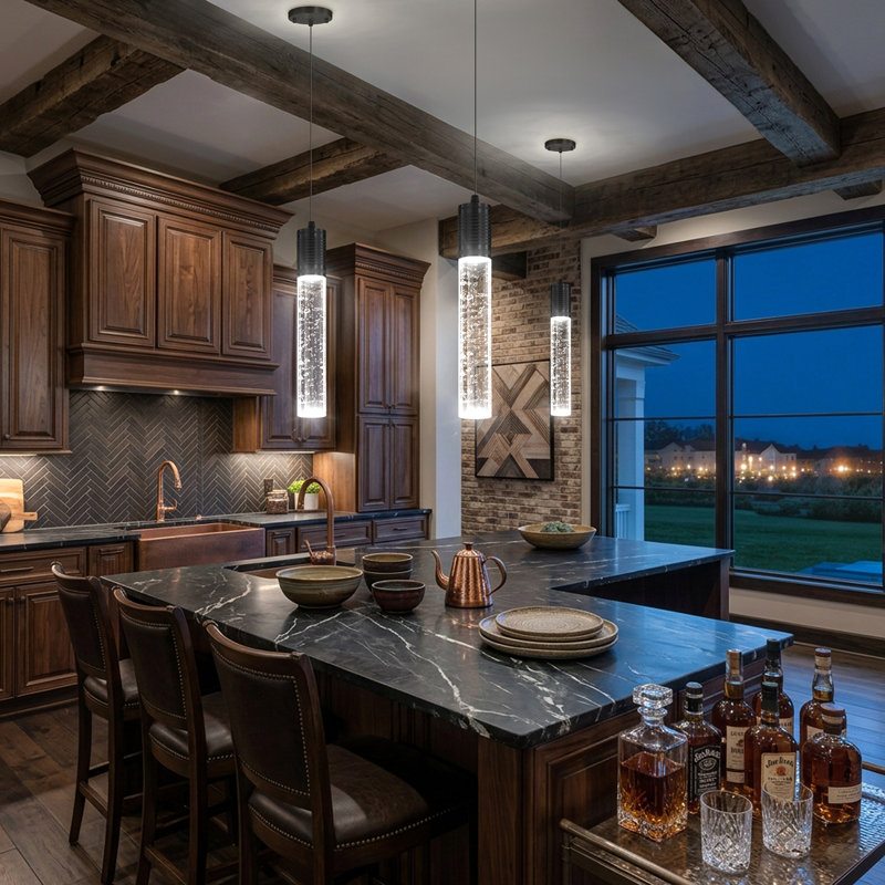 LED Linear Corner Pendant for Kitchen Island, Matte Black