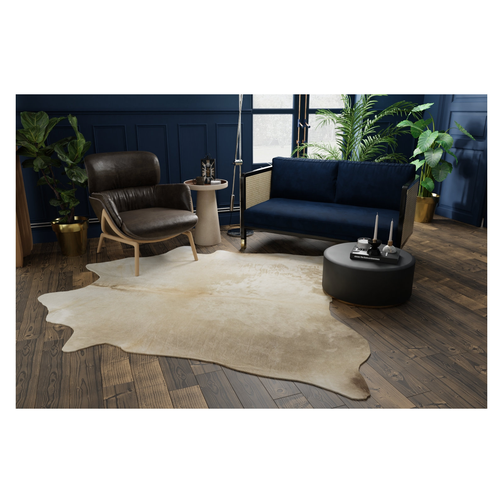 Charlize Handmade Cowhide Pearl/Beige Rug, 6' x 8'