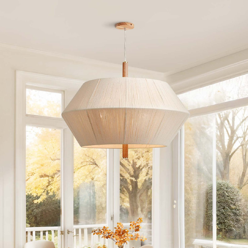 Nimbus Modern Pendant Light – 20" Metal, Wood & Gold, Beige, Ivory White Large Geometric 3-Light Hardwired Dimmable Light Fixture for Living Room, Dining Room, or Entryway in Modern, Minimalist, and Transitional Style