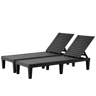 Ensemble de 2 chaises longues d'extérieur, chaise longue de piscine réglable avec dossier à 5 positions, chaises longues imperméables pour terrasse de jardin, piscine, patio, bain de soleil, noir