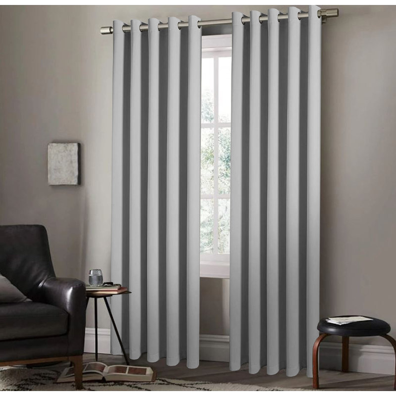 100 % Polyester Blackout Eyelet Synthetic Room Darkening Thermal Curtain (Set of 2), Light Grey, 117cm Width x 137cm Drop