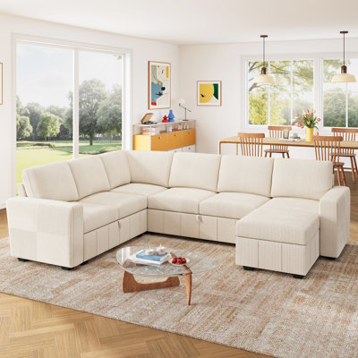 Abramson U-Shaped Corduroy Modular Sofa Bed with Storage
