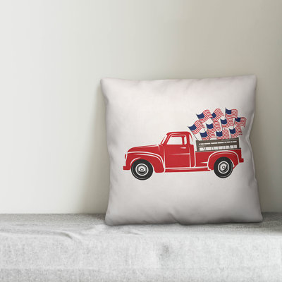 Patriotic Vintage Flag Truck Throw Pillow
