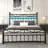 53.6" H Metal Platform Bed with LED Lights and Vintage Headboard-378611813-378611832