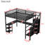 Grand lit mezzanine en métal noir avec bureau en forme de L, garde-robe moderne et pratique à 16 lumières à DEL statiques, télécommandé pour le décor de la chambre à coucher-2046856333