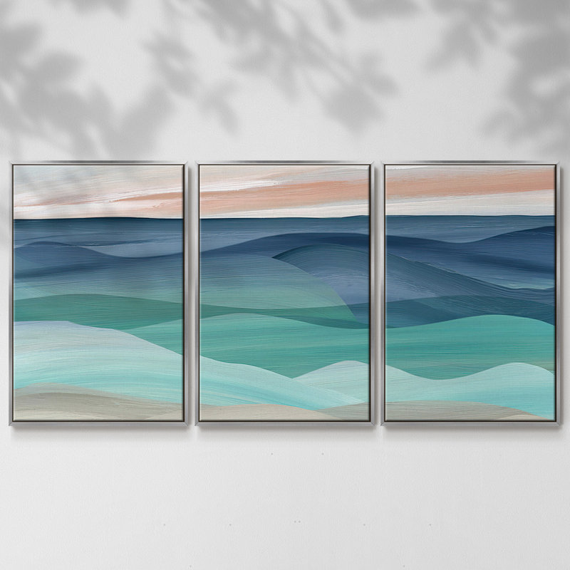 Shifting Seas - Multi Piece Framed Canvas, Silver, 36" H x 75" W x 2" D