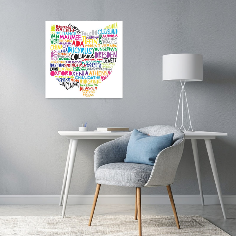 Ohio Map Contemporary Art, 24" H x 24" W
