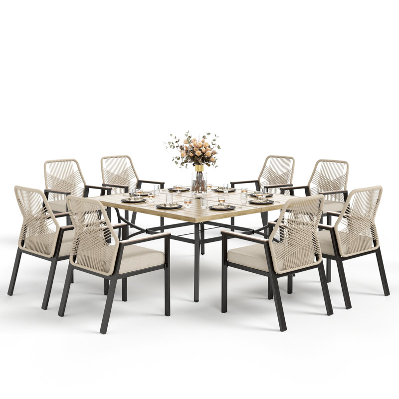 Ensemble repas pour terrasse en rotin 8 personnes Dayshanay, Gris